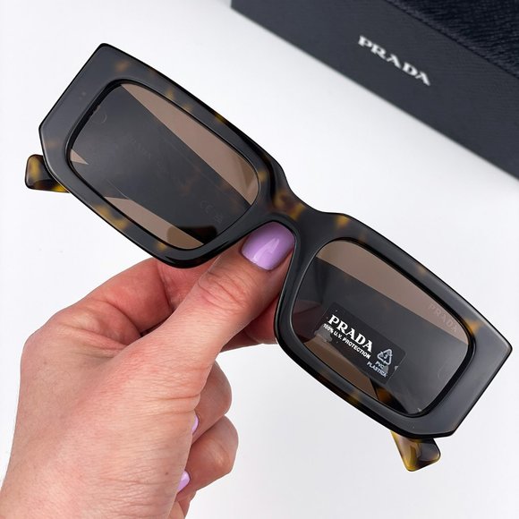 Prada PR06YS 2AU8C1 Sunglasses Havana Tortoise Dark Brown Rectangle Unisex